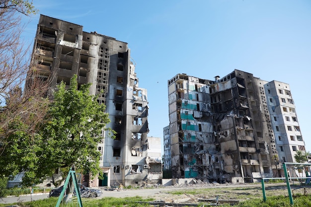 Borodianka Ukraine May 28 2022 Houses destroyed by Russian soldiers