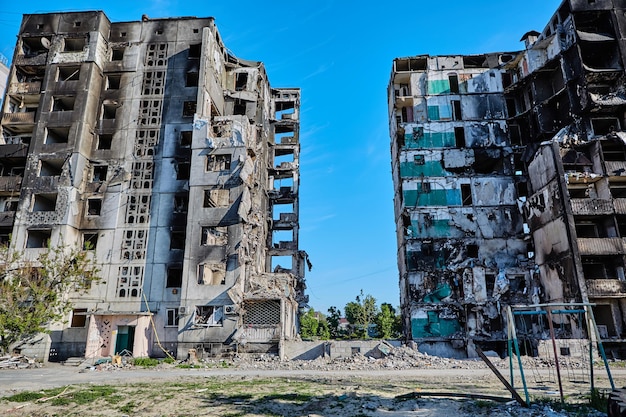 Borodianka Ukraine May 28 2022 Houses destroyed by Russian soldiers