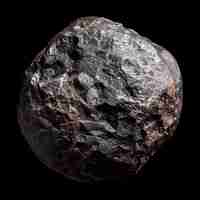 Photo boron ore with spherical nodular form brownish black color a earth material isolated on black bg