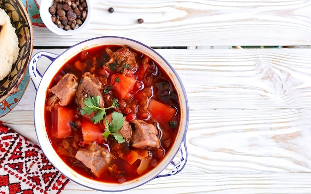 Borsch is a traditional Ukrainian dish