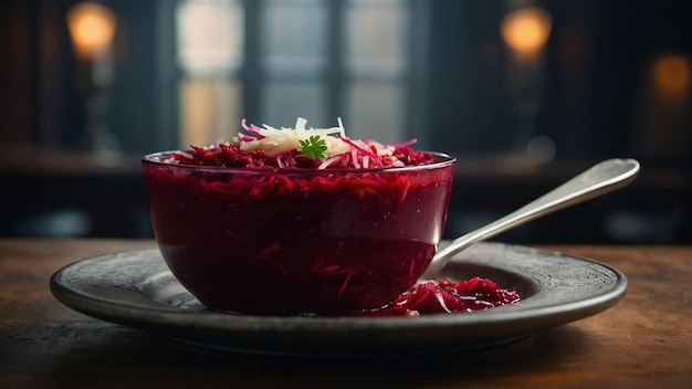 Foto borscht geserveerd met een kant van zuurkool