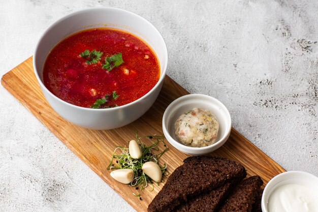 Borsht bortsch borshch borscht Soup associated with cuisine of Eastern and Central Europe especially Ukraine