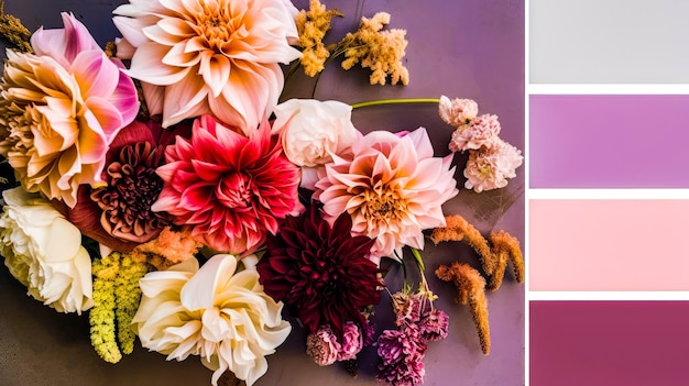 Bos bloemen bovenop paars en roze kleurenpalet Generatieve AI