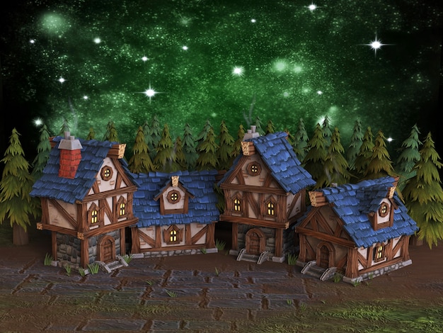 Bos dorp. 3d illustratie