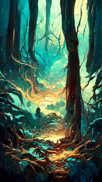 Bos in de nacht achtergrond 3D illustratie