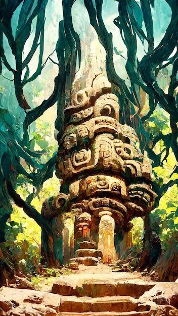 Bos Maya-stijl oude cultuur 3D illustratie