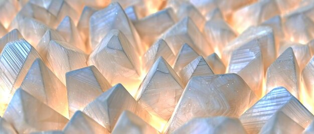 Bos van geometrische glazen piramides in zachte gouden en blauwe tinten die een zachte helling creëren