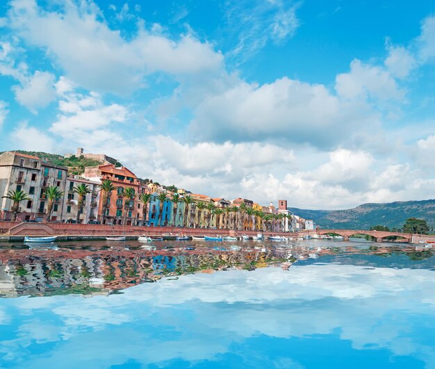 Bosa riverfront reflected in Temo river