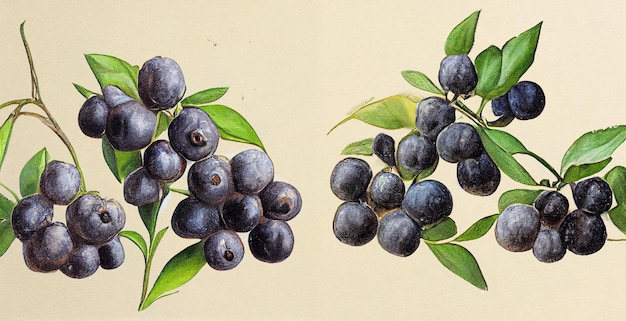 Bosbessen (Vaccinium). Botanische illustratie op wit papier. De beste geneeskrachtige planten