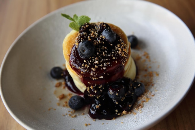 Bosbessenpannenkoek, Pannenkoekentopping met bosbessen en glazuurdessert