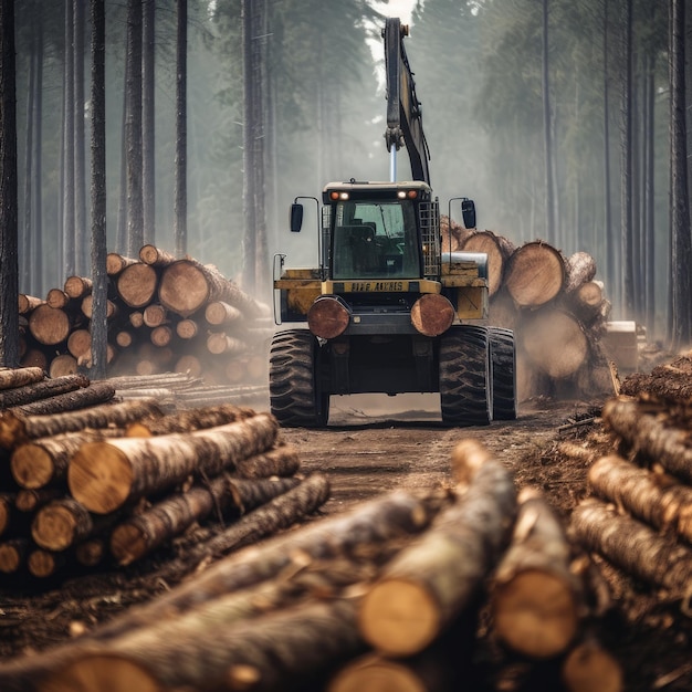 Bosbouwvoertuig voor de houtindustrie houtkap gezond bos generatieve Ai