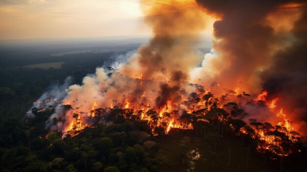 Bosbrand in het Amazone-regenwoud gezien door een drone Generative AI