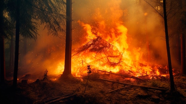 Bosbrand met bomen in brand Generatieve AI