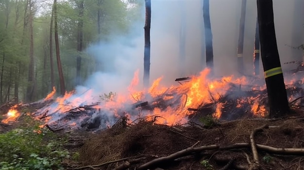 Bosbrand met brandende bomen Generatieve AI