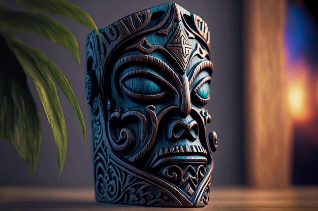 Bosgeesten van de natuur houten tiki-masker op tafel