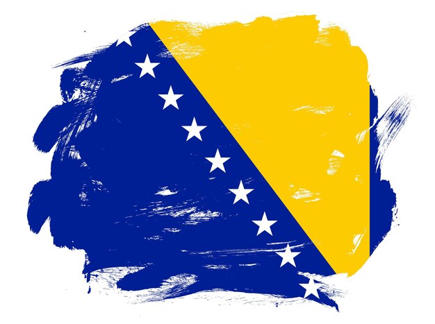 Photo bosnia and herzegovina flag on abstract painted white stroke brush background