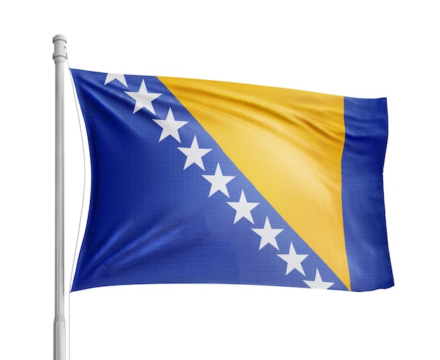 白い背景のボスニア・ヘルツェゴビナ国旗の柱
