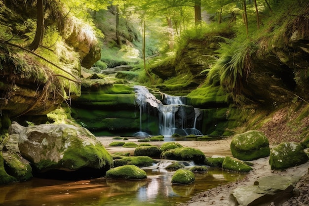 Bosoase met waterval en kristalhelder beekje