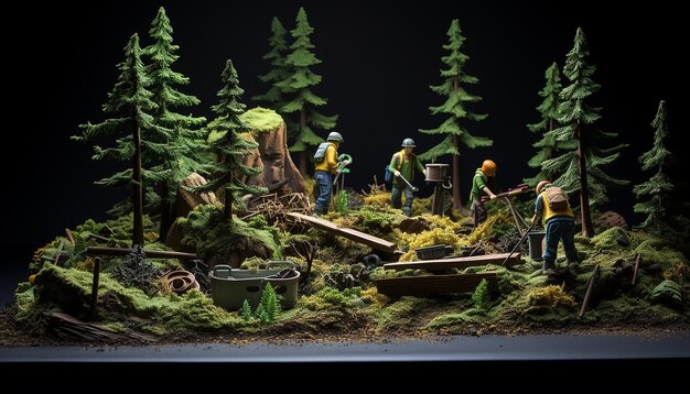 bosonderhoud diorama tijdschriftomslag plasticine donkere achtergrond