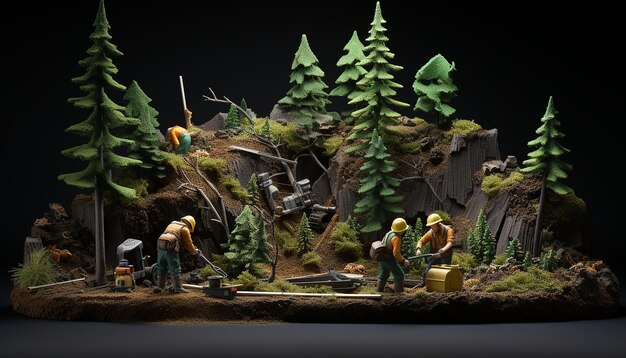 bosonderhoud diorama tijdschriftomslag plasticine donkere achtergrond