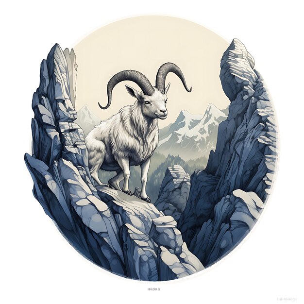 bosozoku Indigo ibex in a mountainous cliff with a silver climbing gear