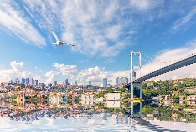 Босфорский мост и мечеть Ортакёй с прекрасным видом на море Стамбул Турция