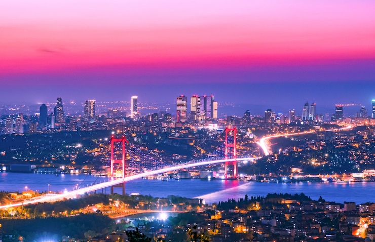 Photo bosphorus bridge at sunset, istanbul, turkey