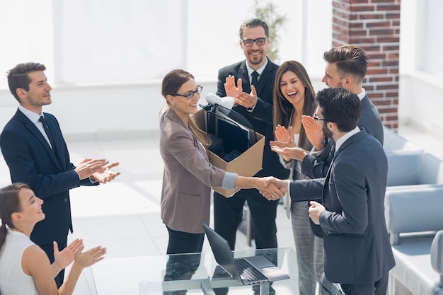 Boss shaking hands with a new employeephoto with copy space