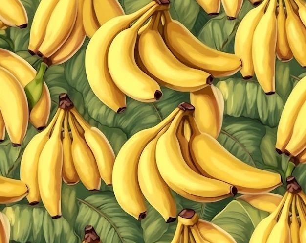 Bossen van rijpe gele bananen close-up naadloze achtergrondpatroon