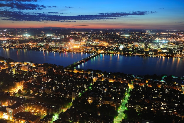 Boston Charles River aerial at dusk