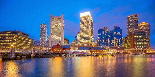 Boston Harbor skyline at twilight Massachusetts in United States