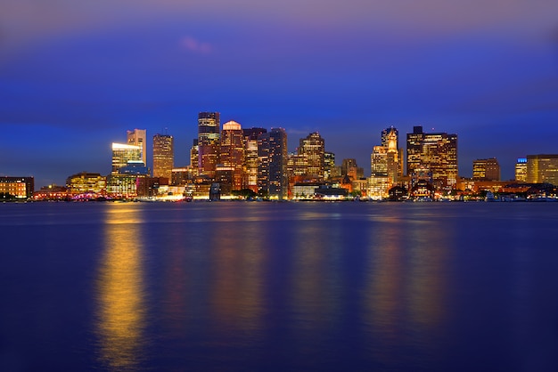 Boston skyline at sunset and river in Massachusetts 