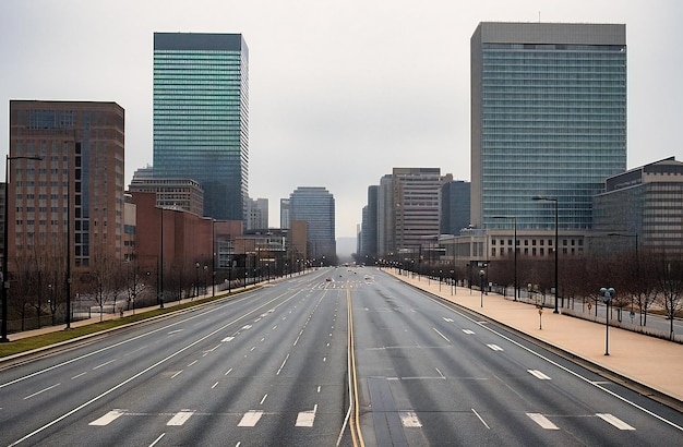 Boston skyline with empty road in city