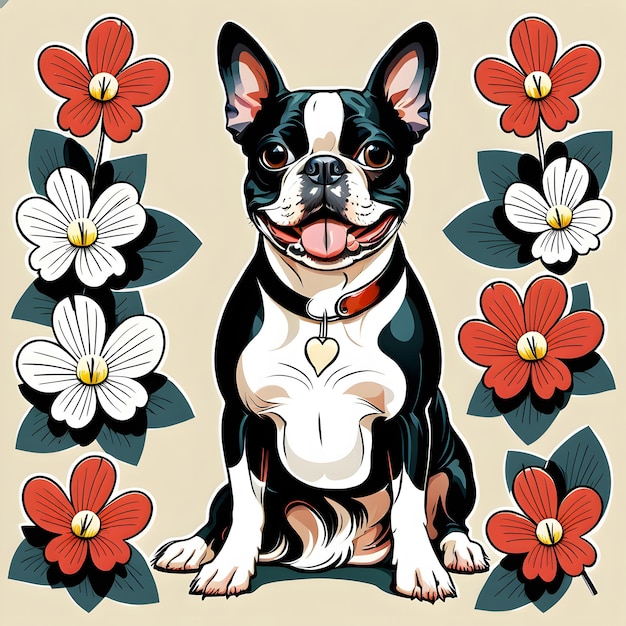 Boston terrier dog vector graphics line drawings ai generative