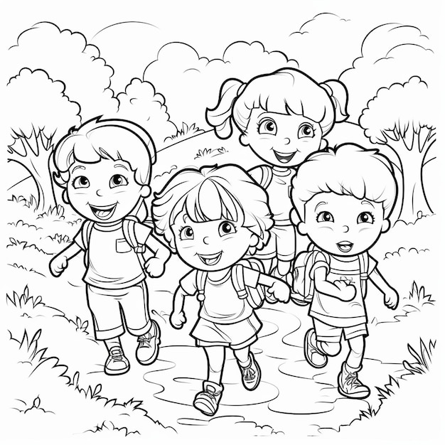 Bosy and girl drawing outline kids color book