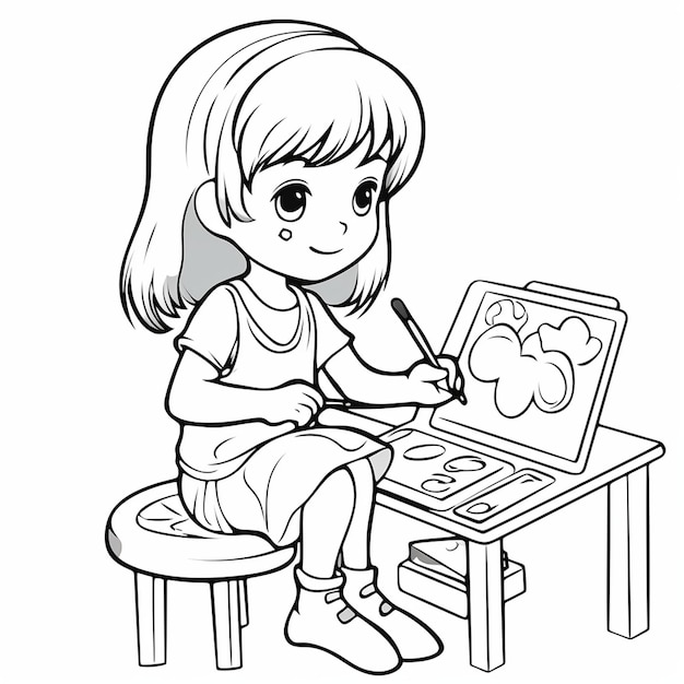 ボジーと女の子の描画アウトライン子供用カラーブック