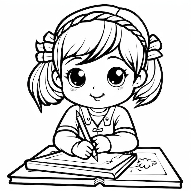 Bosy and girl drawing outline kids color book