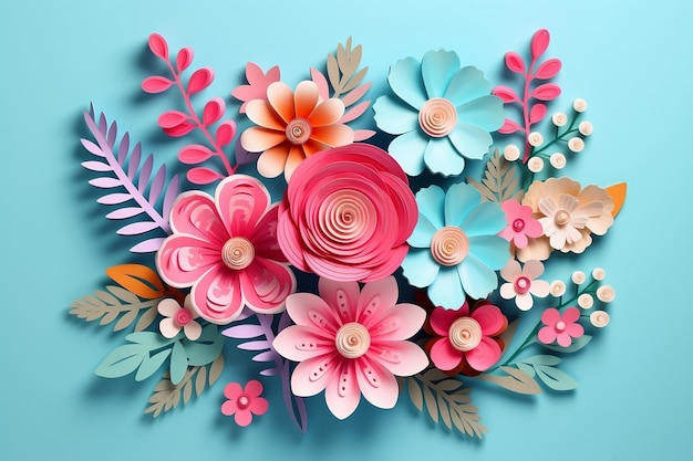 Botanical Arrangement 3D Banner with Flowers Illustration Generative AI