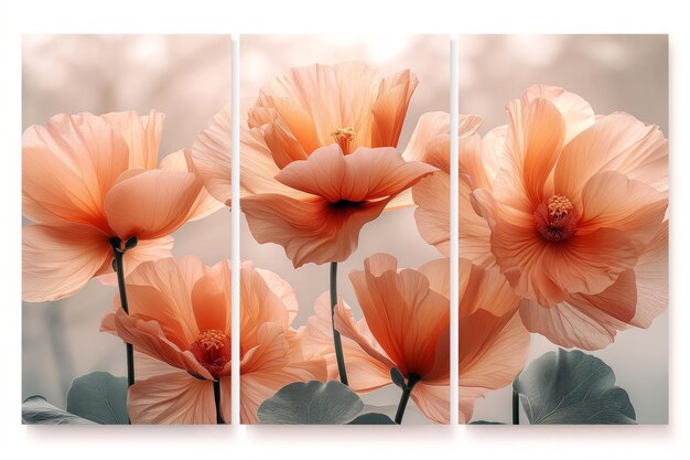 Photo botanical beauty in a segmented display showcasing the gentle folds of poppy petals