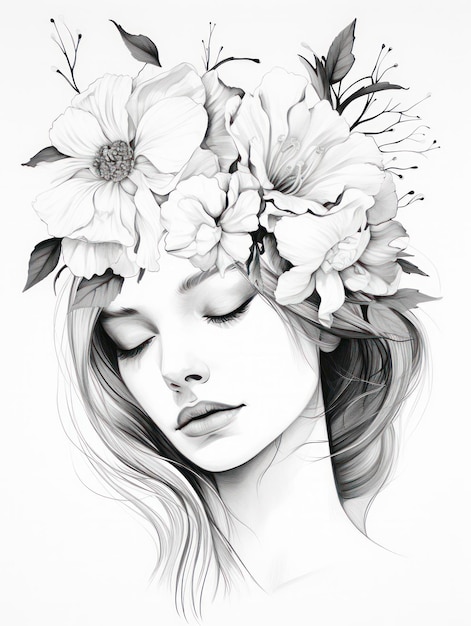 Botanical Beauty Women's Line Art Prints Enhanced with Intricate Floral Design