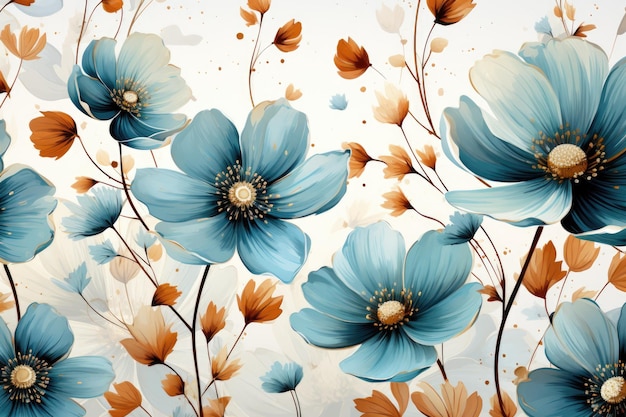 Botanical blue flower watercolor bouquet elegance blooming Generative AI