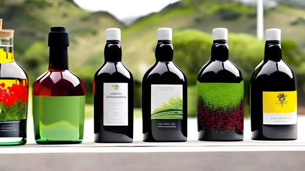 Botanical bottles with plants on a table