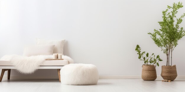 Photo botanical decor and white room with boar fur