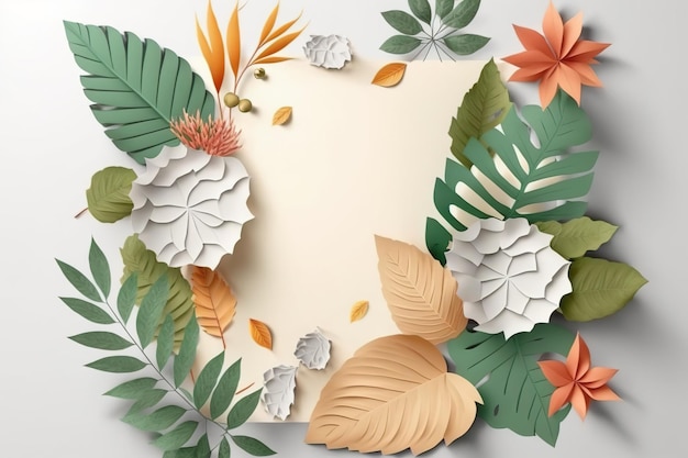 botanical element decoration with sheet of paper blank