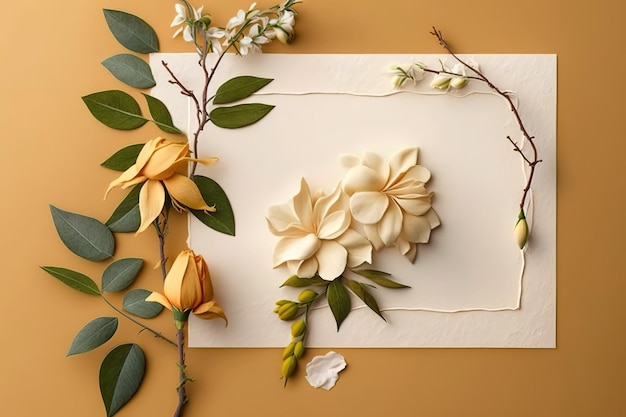 botanical element decoration with sheet of paper blank
