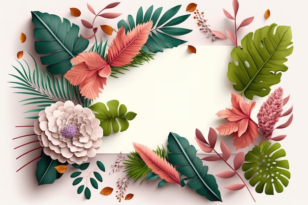 botanical element decoration with sheet of paper blank