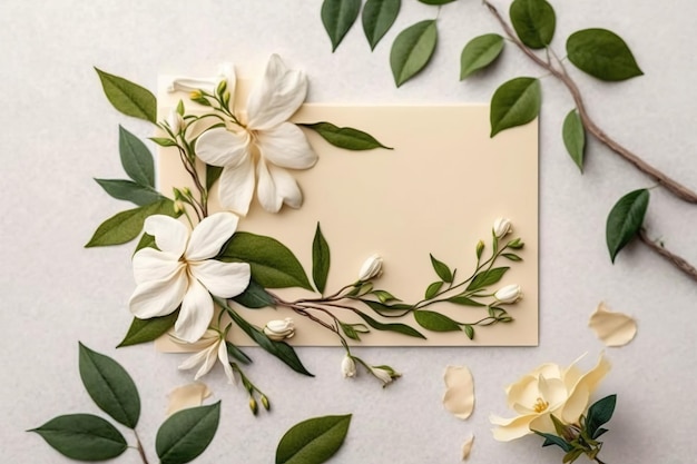 botanical element decoration with sheet of paper blank