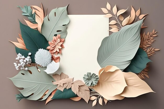 botanical element decoration with sheet of paper blank