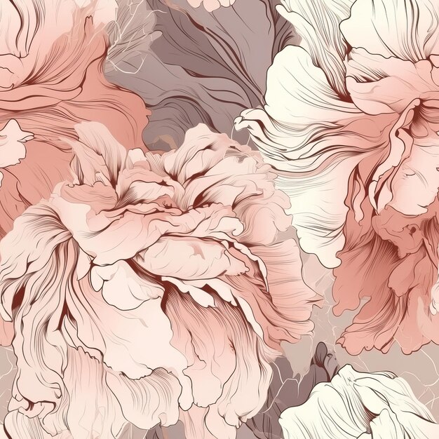 A botanical energize of well off peony makes portrayed through a unfaltering energize of handdrawn lines and liquid reflection Seamless pattern AI Generated