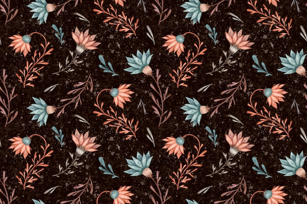 Botanical floral seamless pattern on dark background